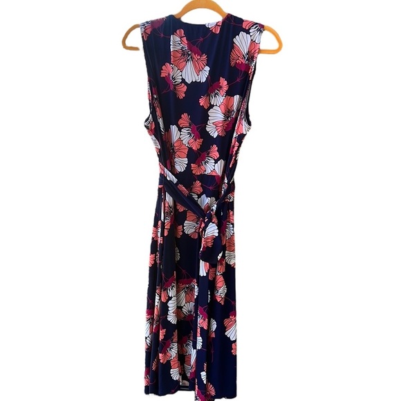 Donna Morgan Floral Faux Wrap Navy Dress. “Slinky” Knit. Waist Tie sz20W - Picture 3 of 10